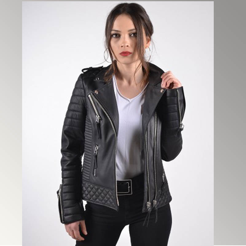 Black Biker Womens Leather Jacket