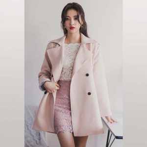 Check Accent Double Breasted Coat