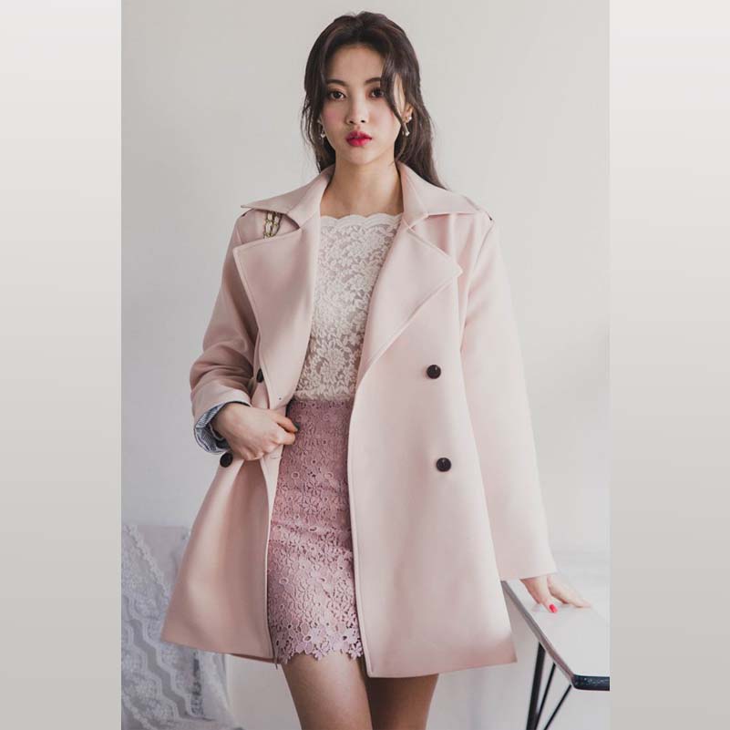 Check Accent Double Breasted Coat Check Accent Double Breasted Coat