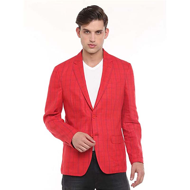 Linen Club Men Red Regular Fit Blazer
