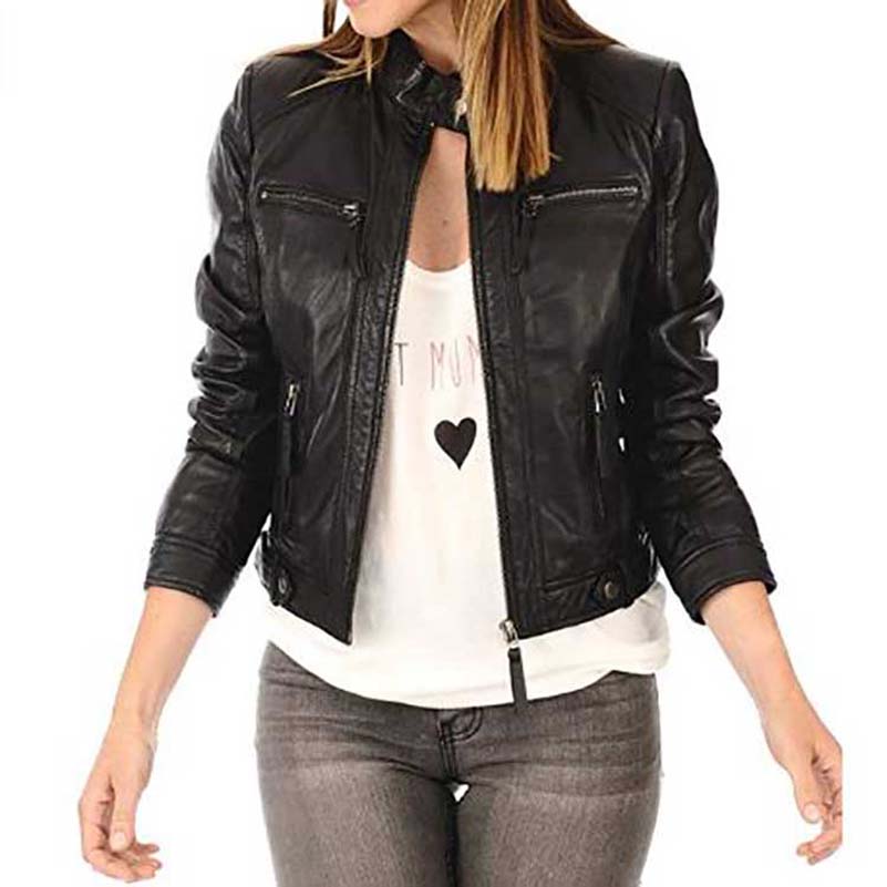 women black biker racer leather jacket women black biker racer leather jacket