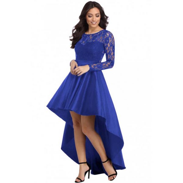 Royal Blue Long Sleeved High Low Dress
