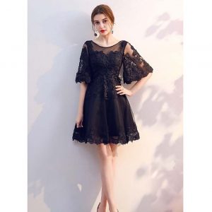 Short Lace Sleeved Party Dress